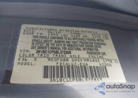 2011 Nissan Versa 1.8Sl из США, поврежденный, VIN 3N1BC1CP5BL372859